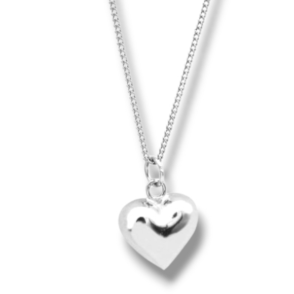 Jewelry - NEW .925 Sterling Silver Plated Stainless Steel 3D Puffy Heart Pendant Necklace